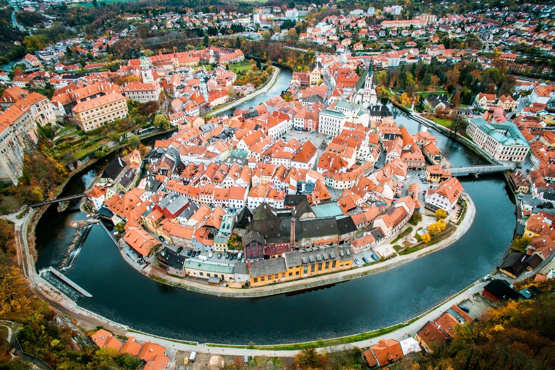 Old city view from above. Top view. Czech krumlov. Traveling through Europe. The city in Czech Republic sights. The world around us beautiful next door. What to see in the Czech